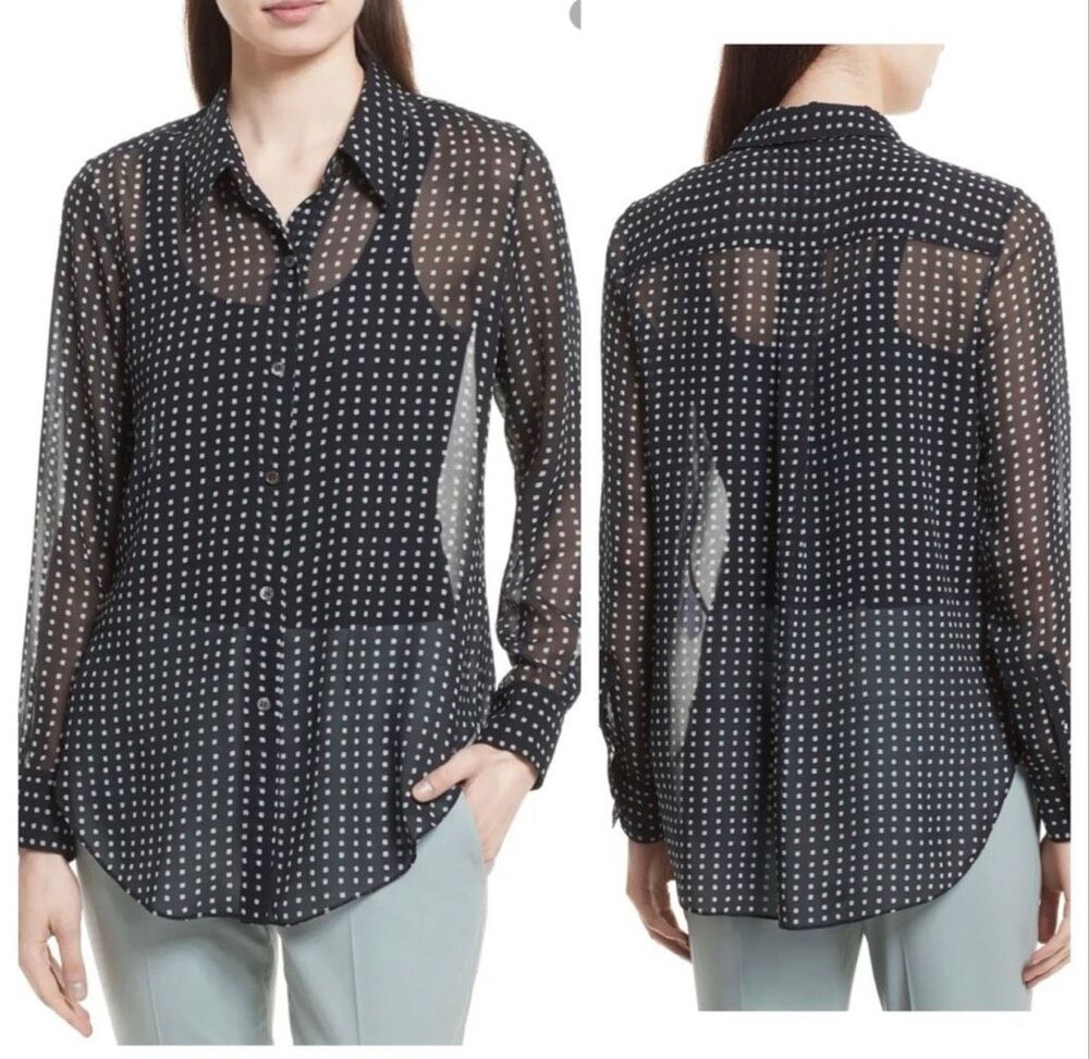 Theory Sunaya Square Print Chiffon Button Down Blouse M